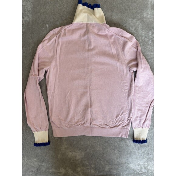 Boden Pink Cardigan Sweater Womens Med. Statement Ruffle Collar Preppy Dopamine - Picture 3 of 5